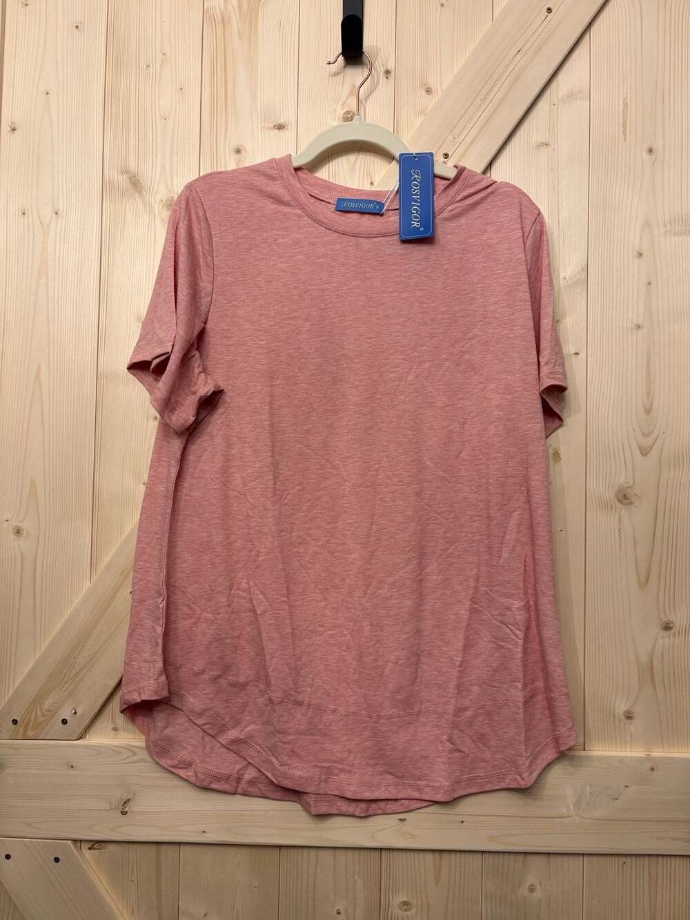 Rosvigor Women's Crewneck Short Sleeve Tunic T-Shirt in Coral Pink